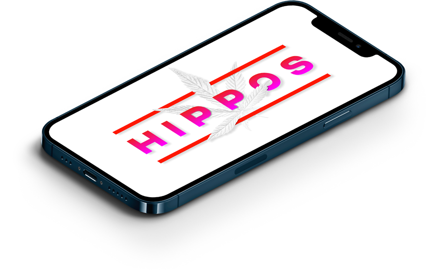 Hippos Weed Dispensary Logo on Mobile Phone