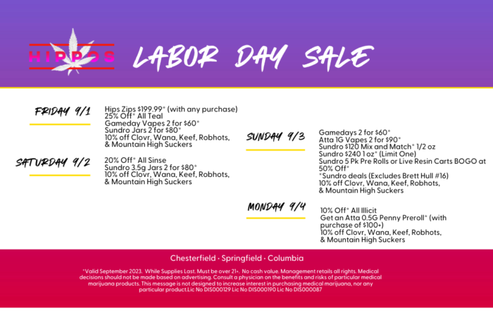 Labor Day Sale September 1 to 4, 2023 at Hippos Weed Dispensary Missouri