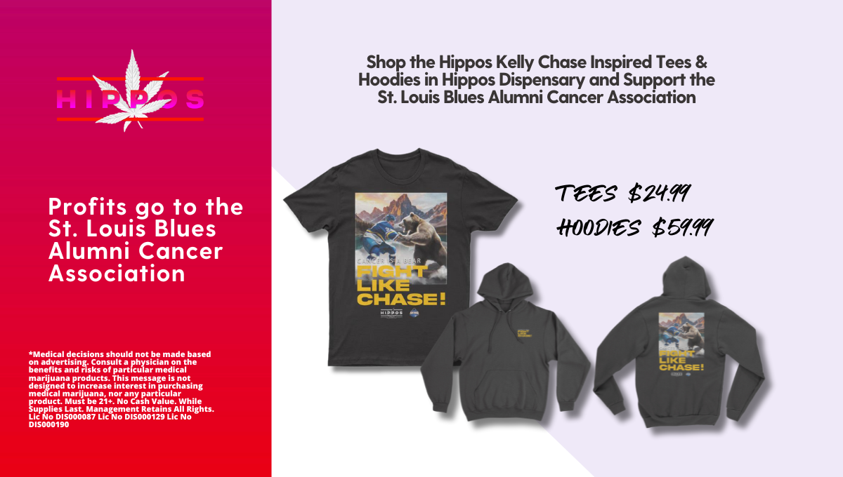Hippos Shop Kelly Chase Inspired Tees and Hoodies for St. Louis Blues Alumni Cancer Association