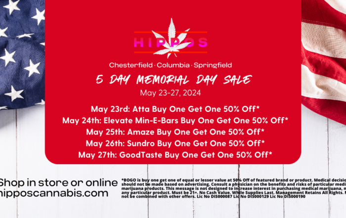 Hippos Weed Dispensary Memorial Day Sale Weekend May 2024 (1200 x 628 px)